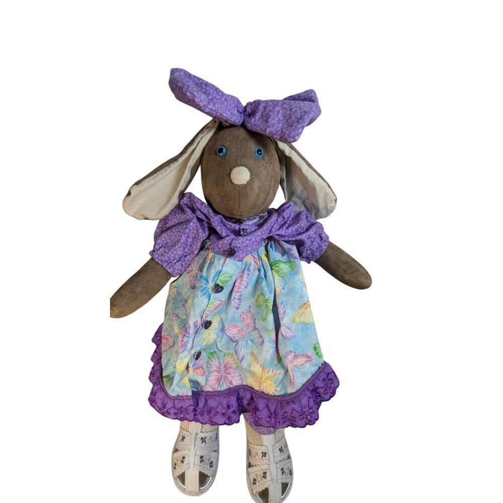 Missi Murvin‎ Original Handcrafted Cloth Bunny Doll Purple Butterfly Dress 20"